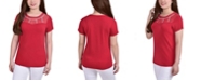 NY Collection Petite Short Sleeve Crepe Knit Top